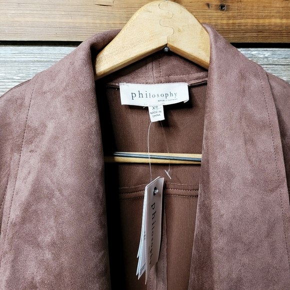 🕊️ Philosophy Vegan Suede Mauve Moto Jacket size XS - Picture 3 of 5